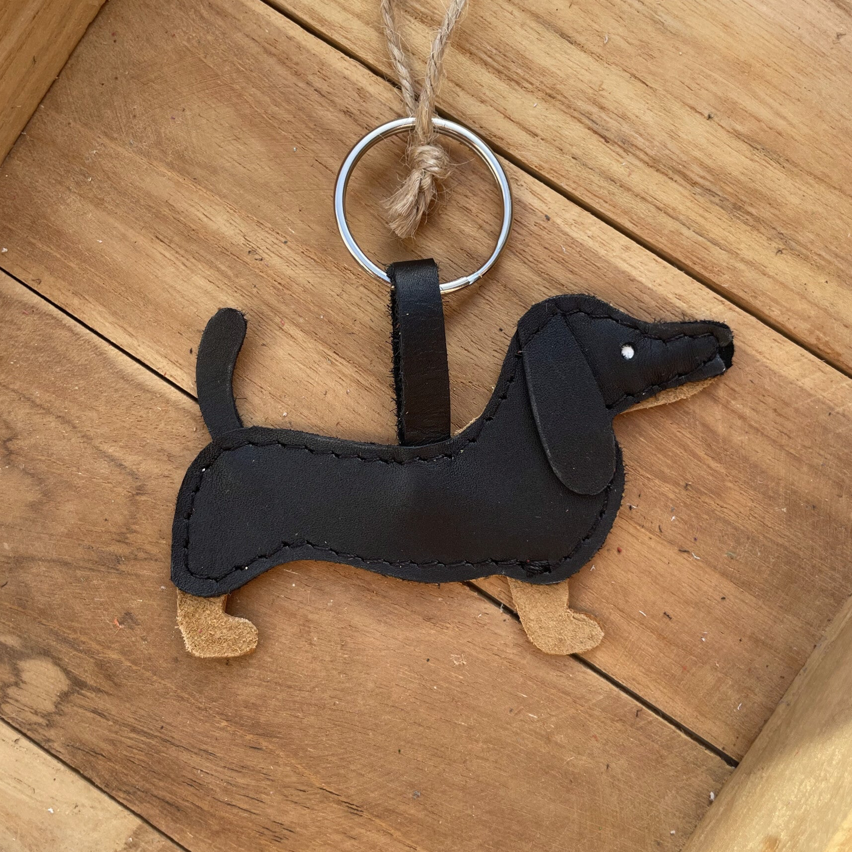 Leren sleutelhanger Teckel