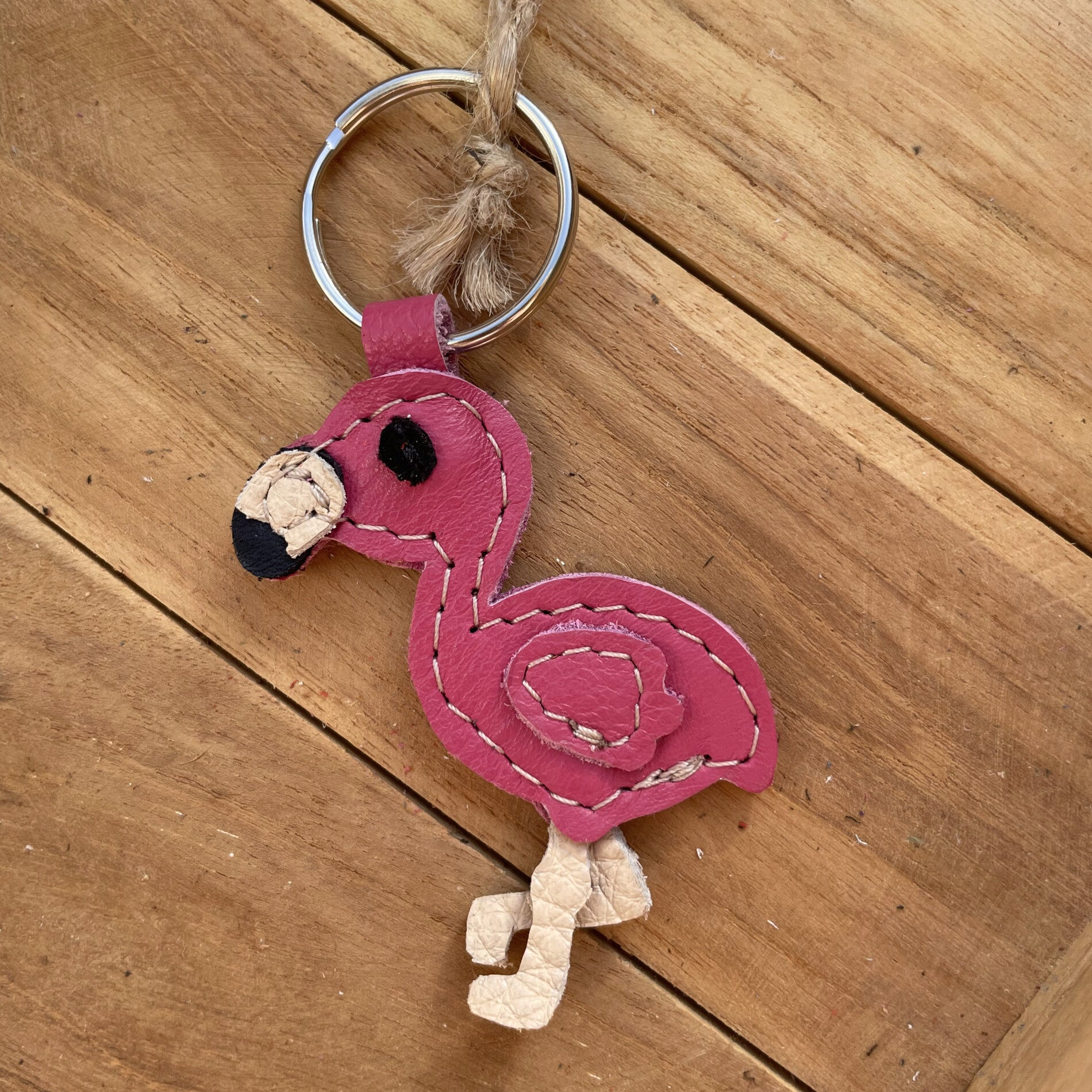 Leren sleutelhanger Flamingo