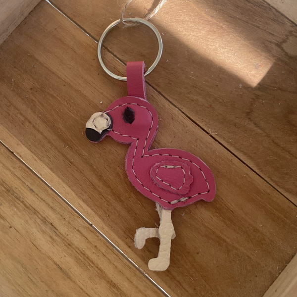Leren sleutelhanger Flamingo
