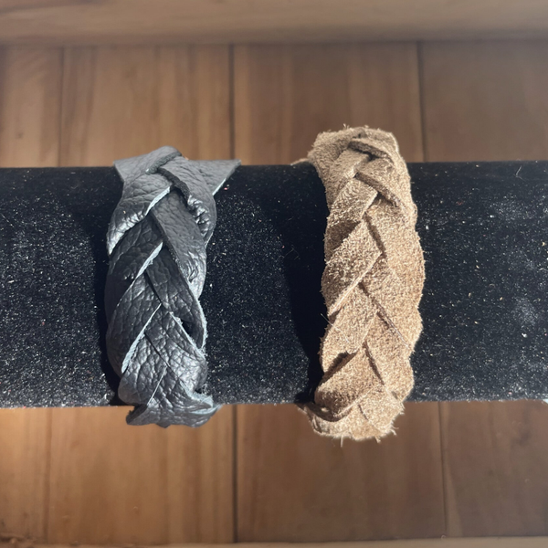 Leren brede vlecht armband