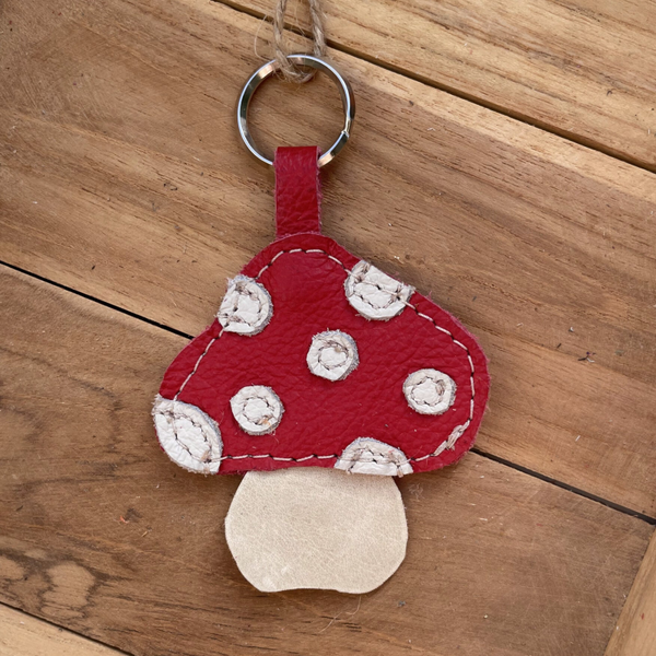 Leren sleutelhanger Paddenstoel