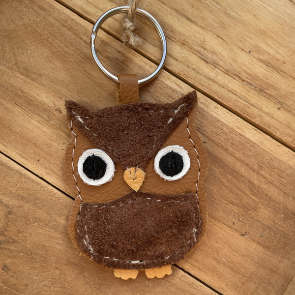 Leren sleutelhanger Uil