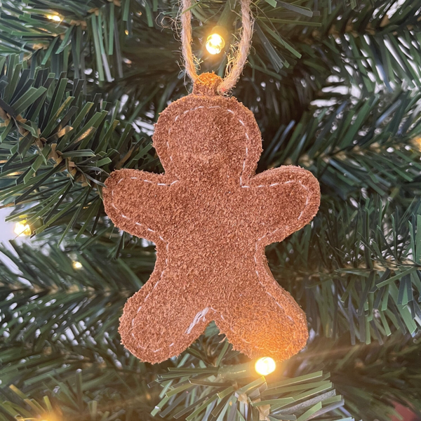 Leren kersthangers Koekmannetje set van 2