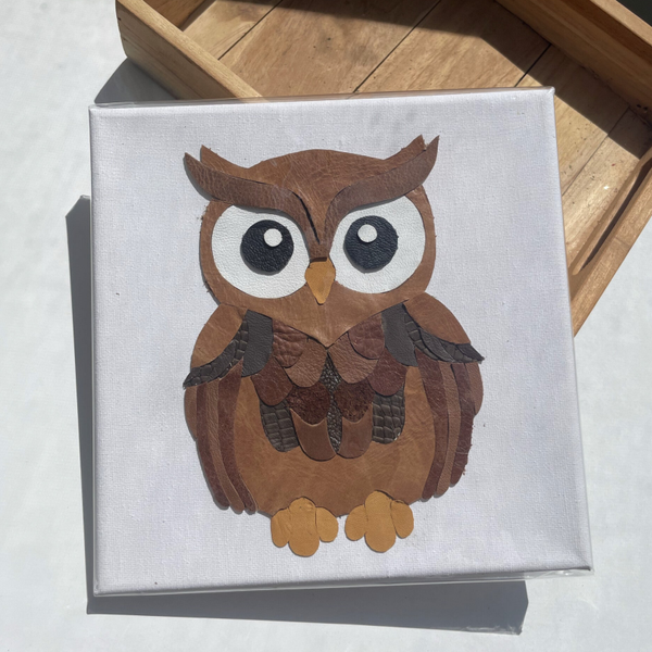 Leren schilderij Uil