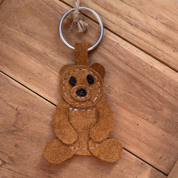 Leren sleutelhanger Teddybeer