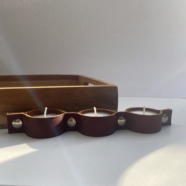Leren waxinelichthouder voor 3 kaarsjes
