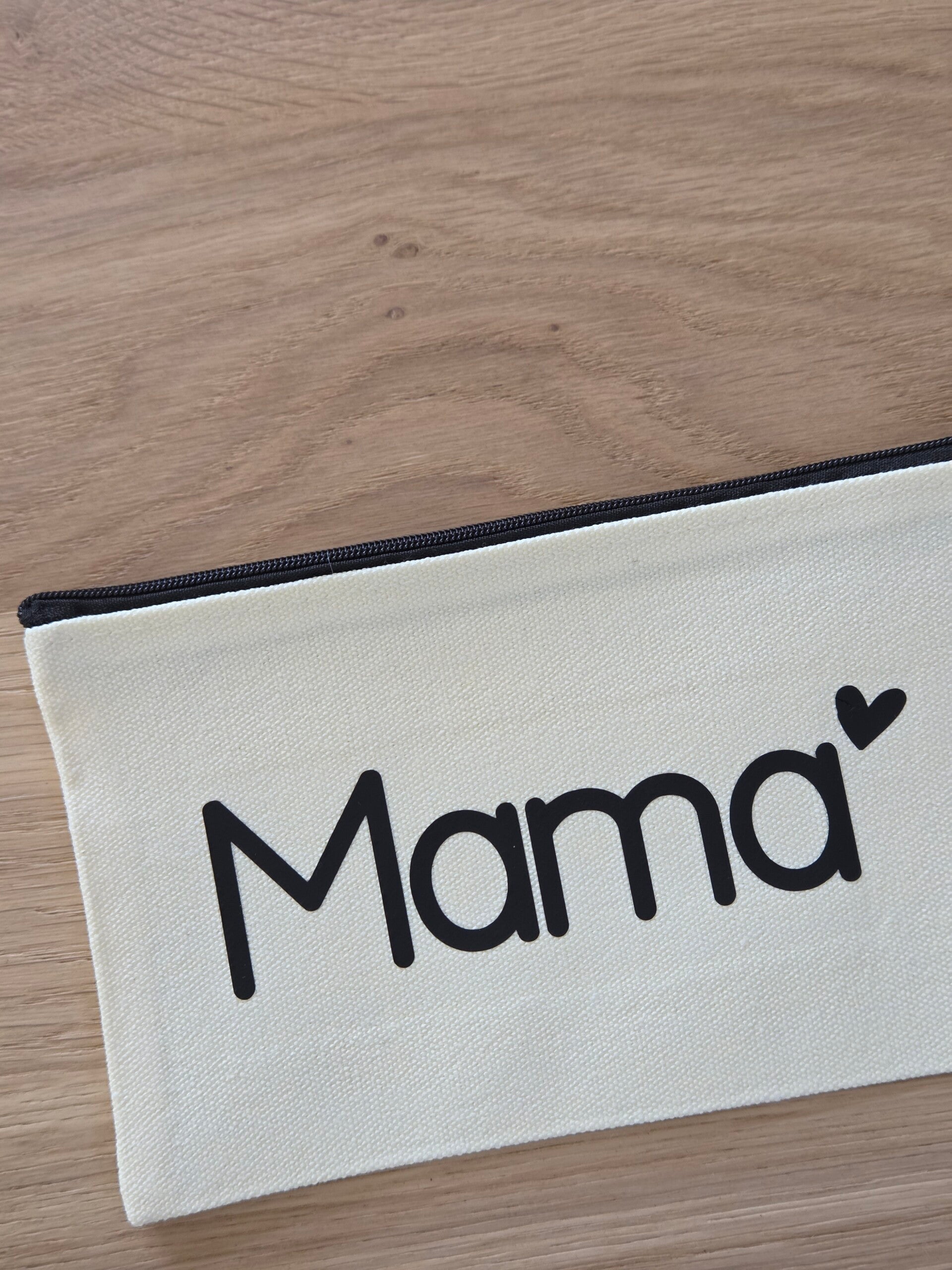 Wit katoenen make-up tasje met tekst Mama | Liefdevol etui