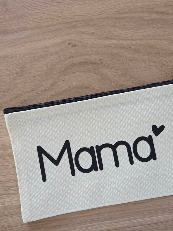 Wit katoenen make-up tasje met tekst Mama | Liefdevol etui