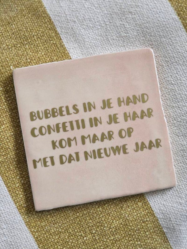 Tegeltje "Bubbels in je hand" – Origineel Eindejaarscadeau