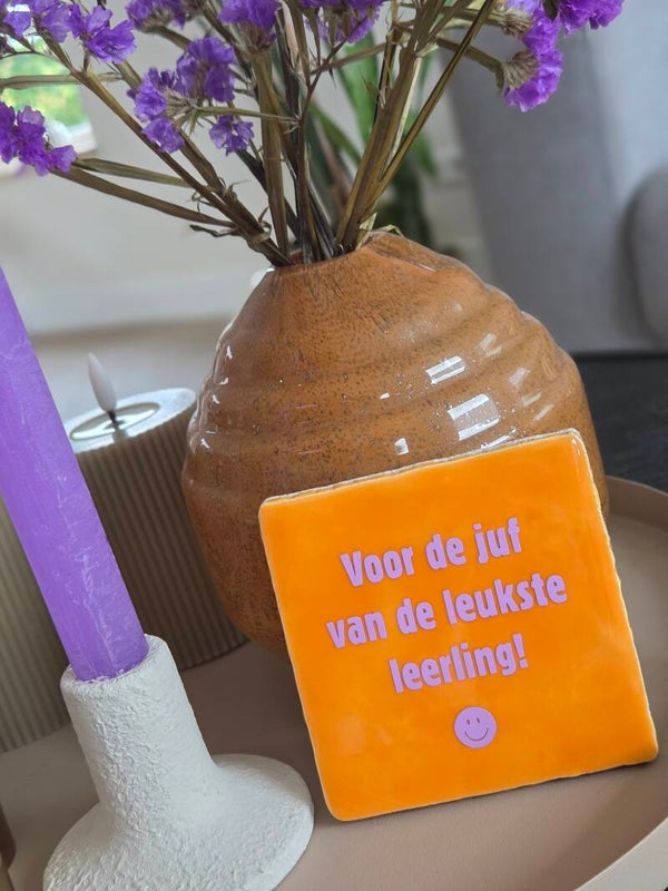 Keramieken Tegeltje "Voor de juf van de leukste leerling" – Origineel Juffencadeau 10x10 cm