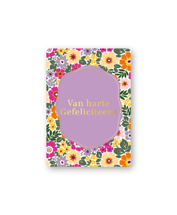 Minikaartje Van Harte Gefeliciteerd - Summer Flowers met Goudfolie