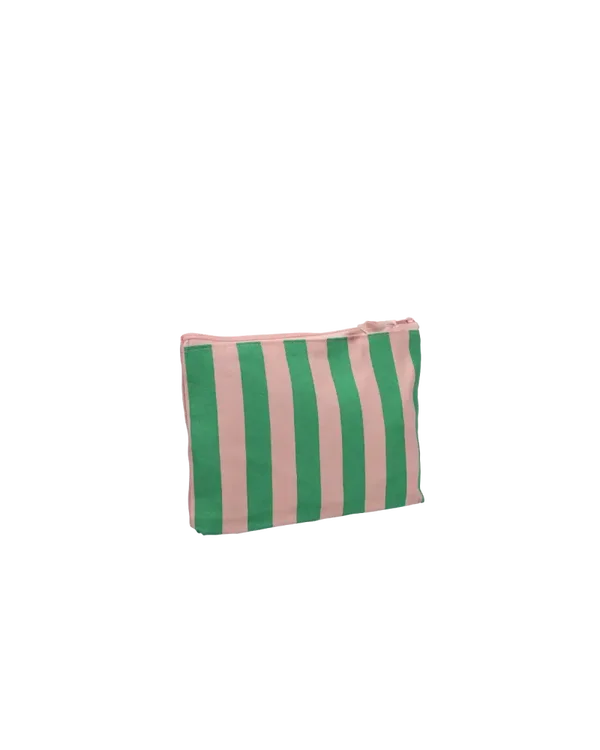 Katoenen Toilettas Stripes Soft pink Grass green - Stijlvolle Etui met Print