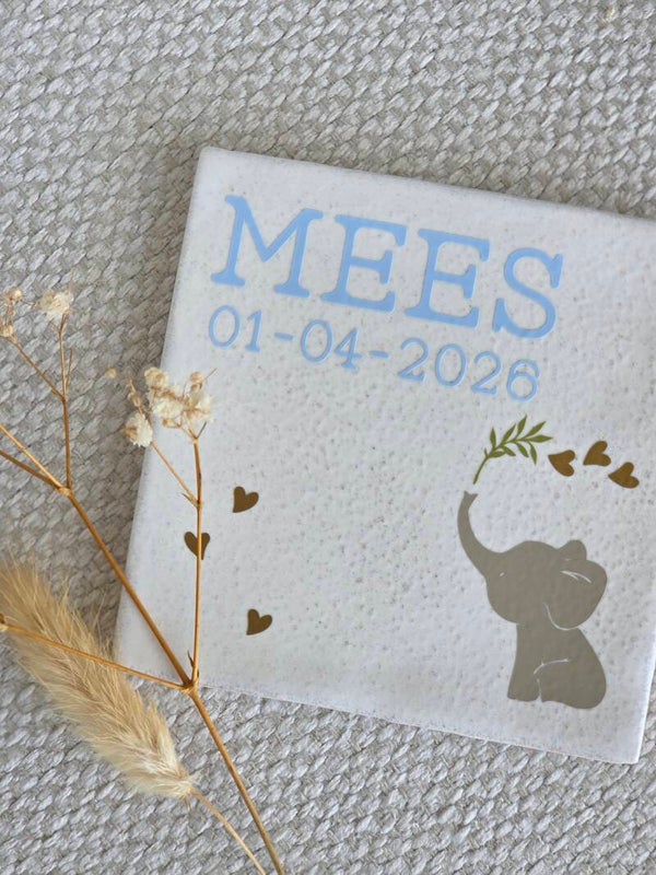 Gepersonaliseerd Keramieken Geboortetegeltje – Naam en Geboortedatum –  10x10 cm