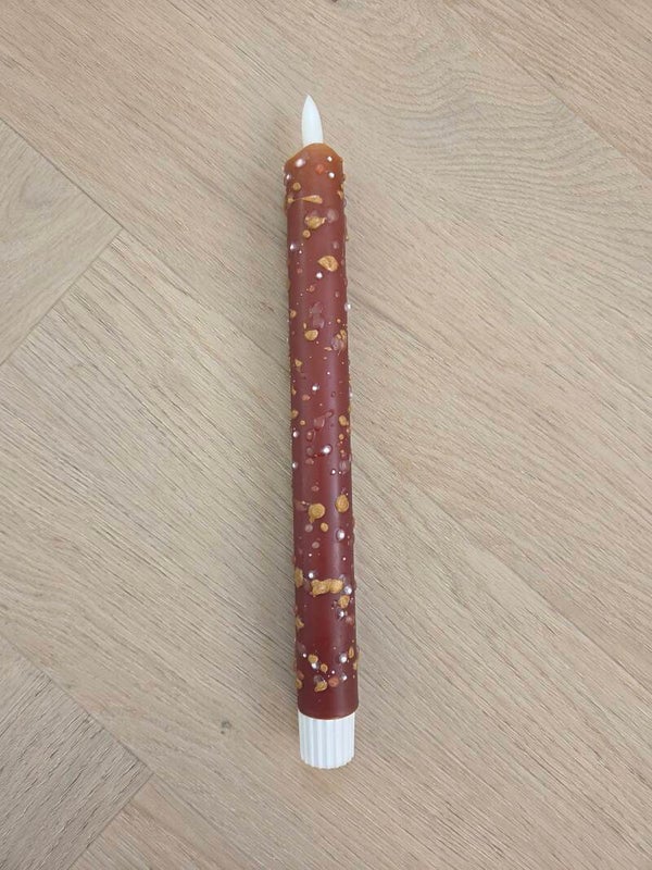 LED kaars Confetti Bruin Goud met Timer – 25 cm