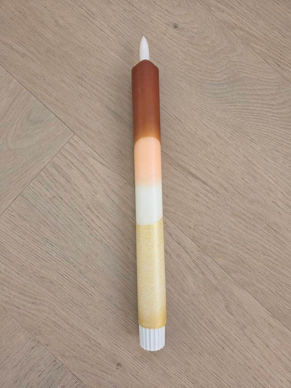 LED kaars Glitter Beige Terra Bruin met Timer – 25 cm