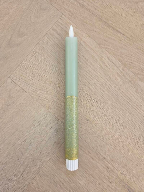 LED kaars Groen Gouden Glitter met Timer – 25 cm