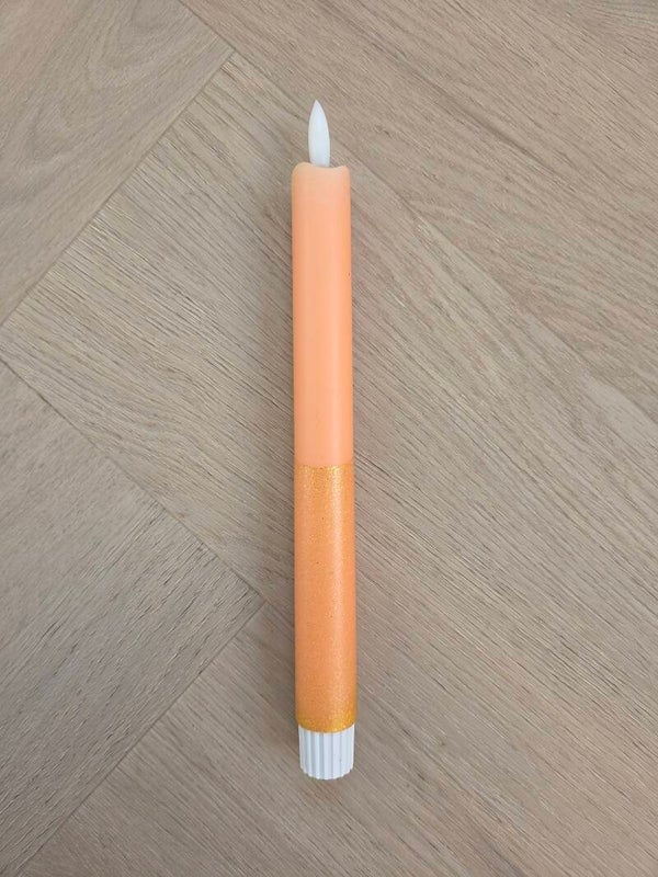LED kaars Peach Gouden Glitter met timer – 25 cm
