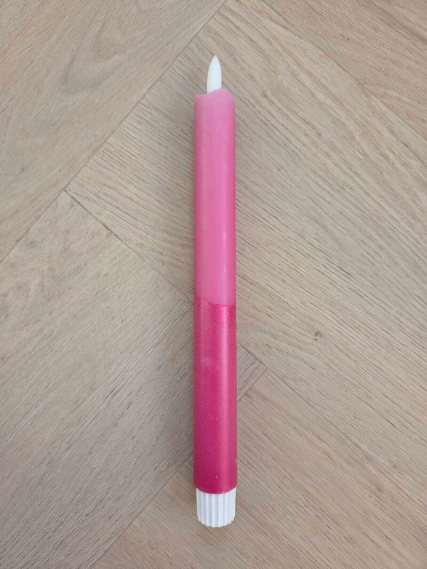LED kaars Roze Glitter met Timer – 25 cm
