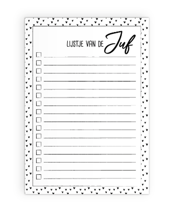 Notitieblok “Lijstje van de Juf” – Handig Schrijfblok voor School & Werk