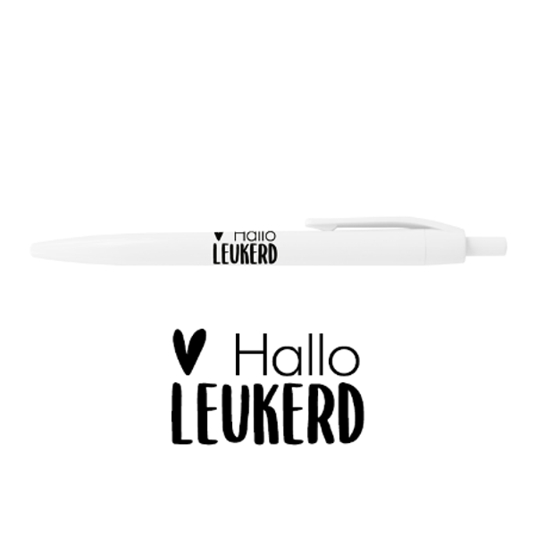 Pen Wit "Hallo Leukerd" – Origineel Cadeautje