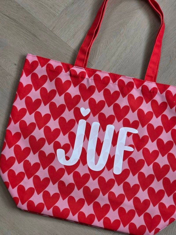 Canvastas Juf | Hartjes | Katoen | Shopper vol liefde