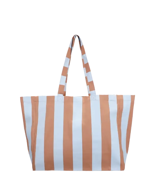 Strandtas Stripes Cloud Blue & Maple Whirl – Katoenen Beach Bag