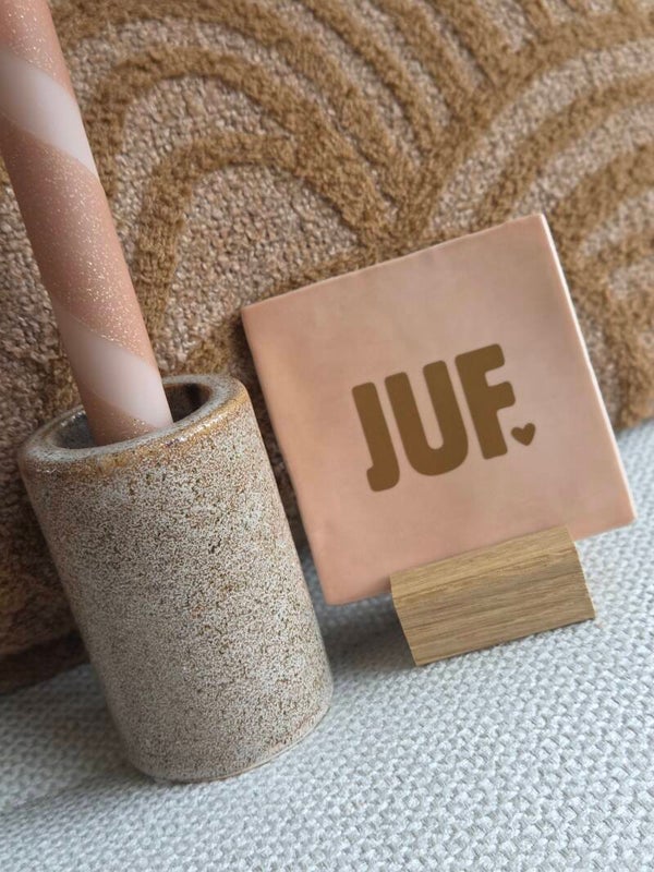 Keramieken Tegeltje "Juf" met hartje - Cadeau voor de Liefste Juf 10x10 cm