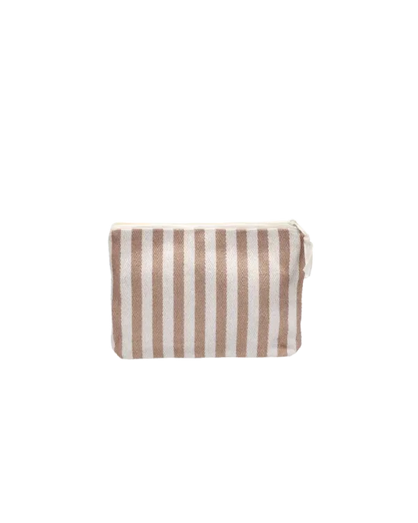 Katoenen Toilettas Natural with Stripe Sand - Trendy etui met print