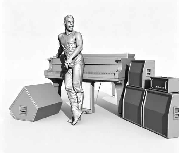 Freddie Mercury with Piano and Floor Speakers