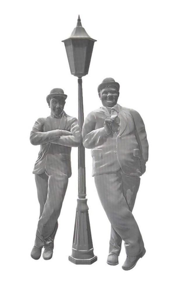 Stan Laurel & Oliver Hardy Leaning On Lampost