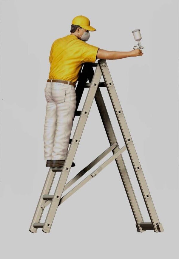 Painter on an A Frame Ladder
