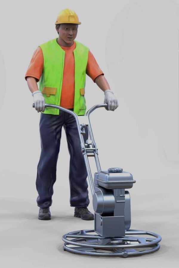 Worker with Trowelling Machine