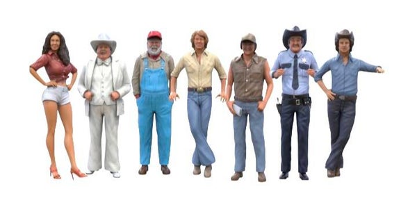 DUKES OF HAZZARD Figure Set - Cooter Davenport, Sheriff Rosco, Luke Duke, Boss Hogg, Bo Duke, Uncles Jesse & Daisy Duke