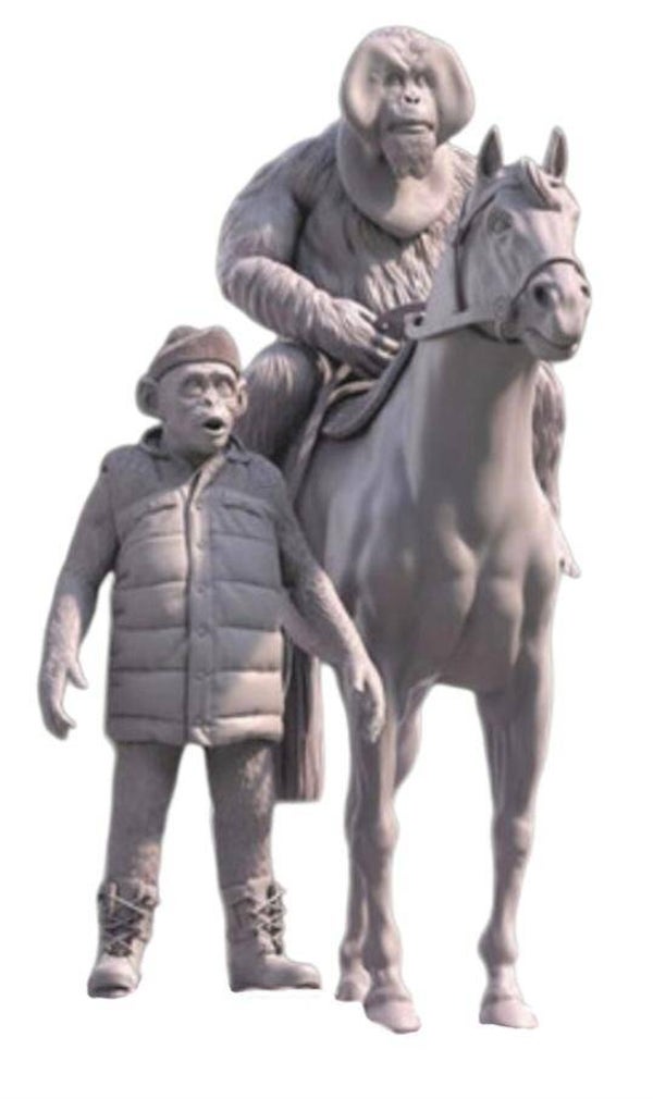 Maurice Ape Mounted on Horse with additional figure in THE PLANET OF THE APES