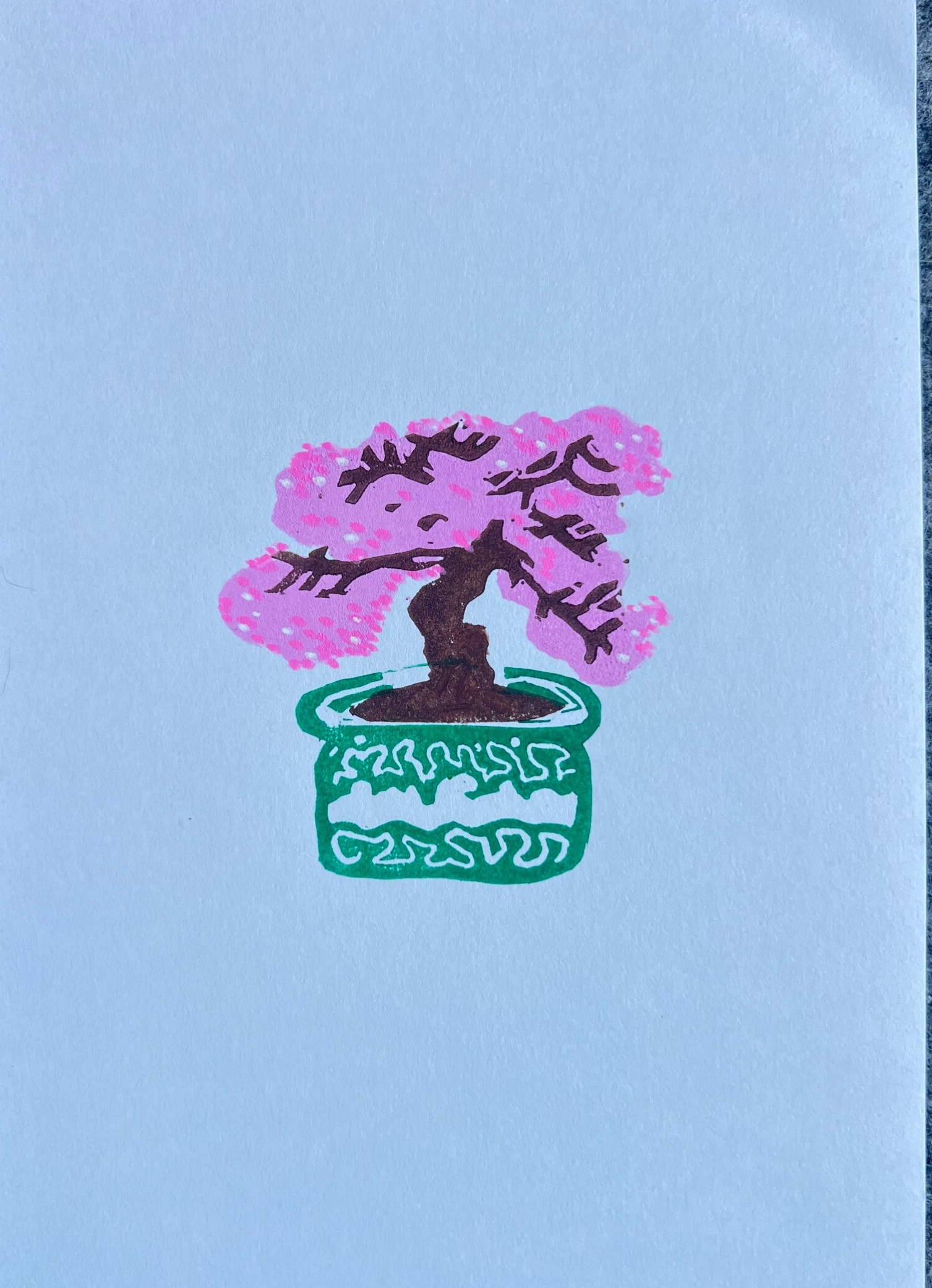 Bonsai linoprint- mixed media