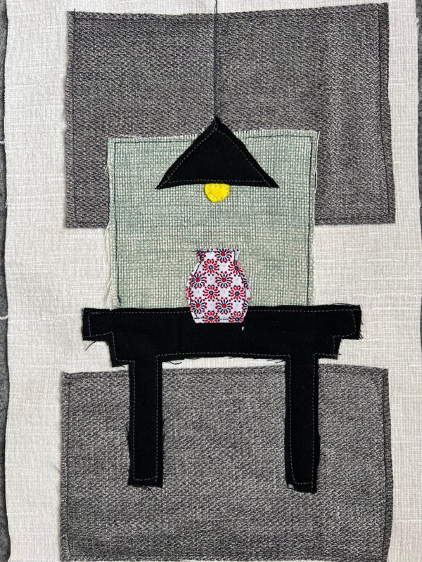 Textielkunst tafel, kan en lamp