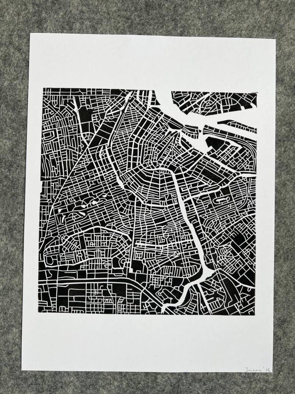 Linoprint plattegrond Amsterdams