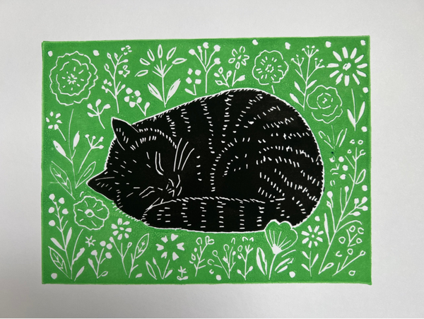 Linoprint kat in veld