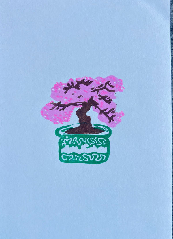 Bonsai linoprint- mixed media