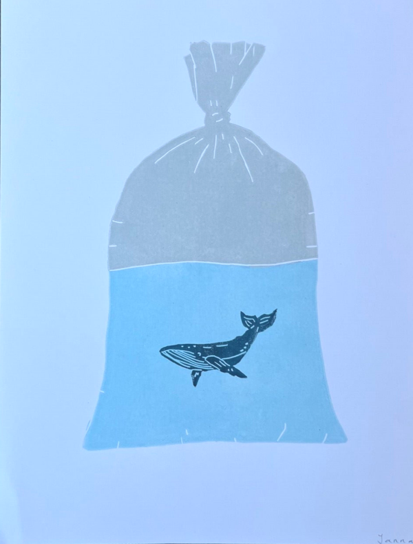 Linoprint “walvis te koop”