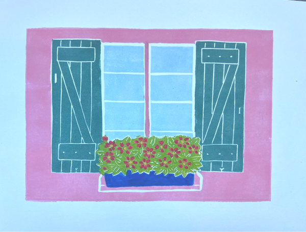 Linoprint zomers raam