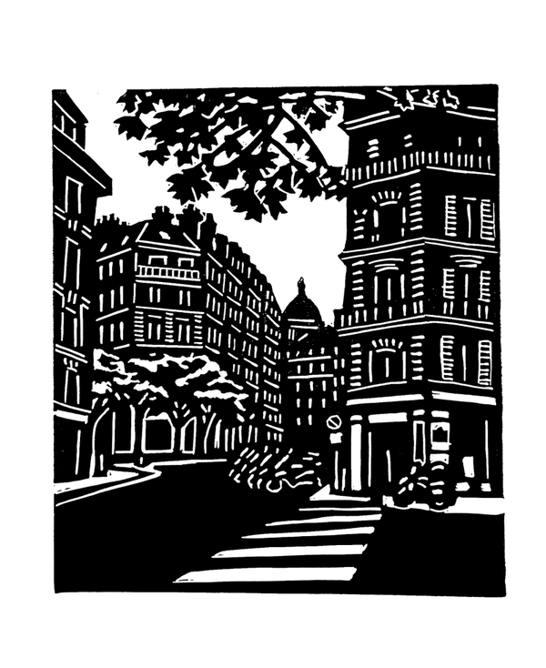 Linoprint straatje Parijs