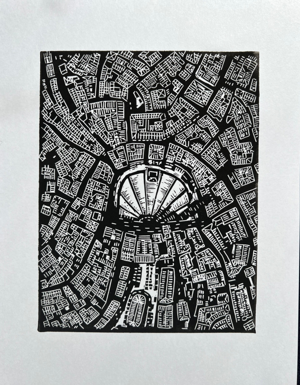 Linosnede plattegrond Siena, Italië in zwart wit