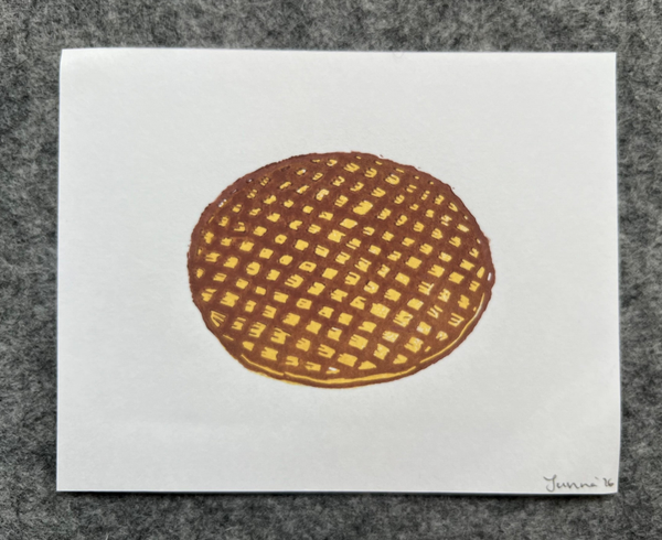 Twee-kleurige linoprint stroopwafel