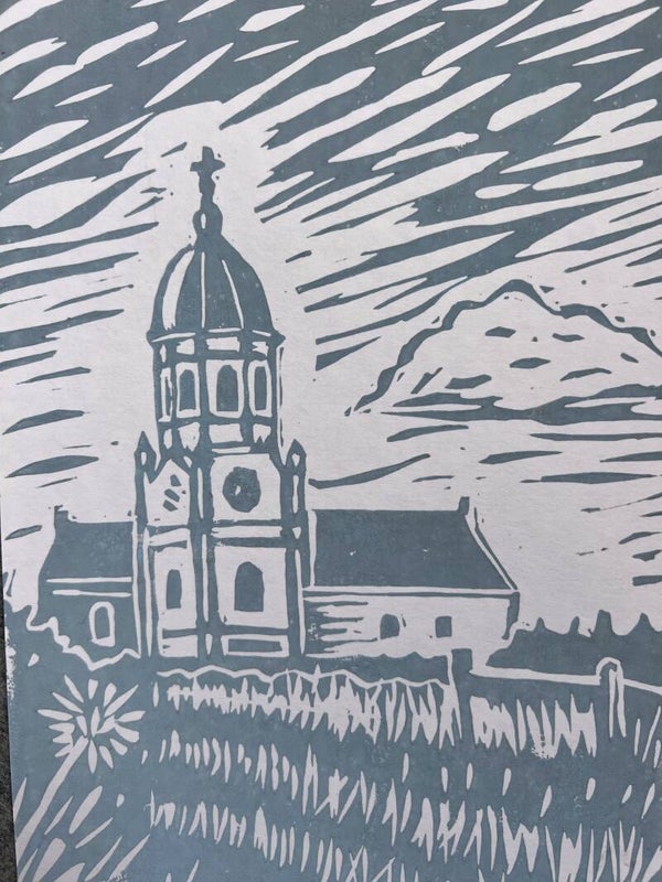 Linoprint kerkje Hotot-en-auge