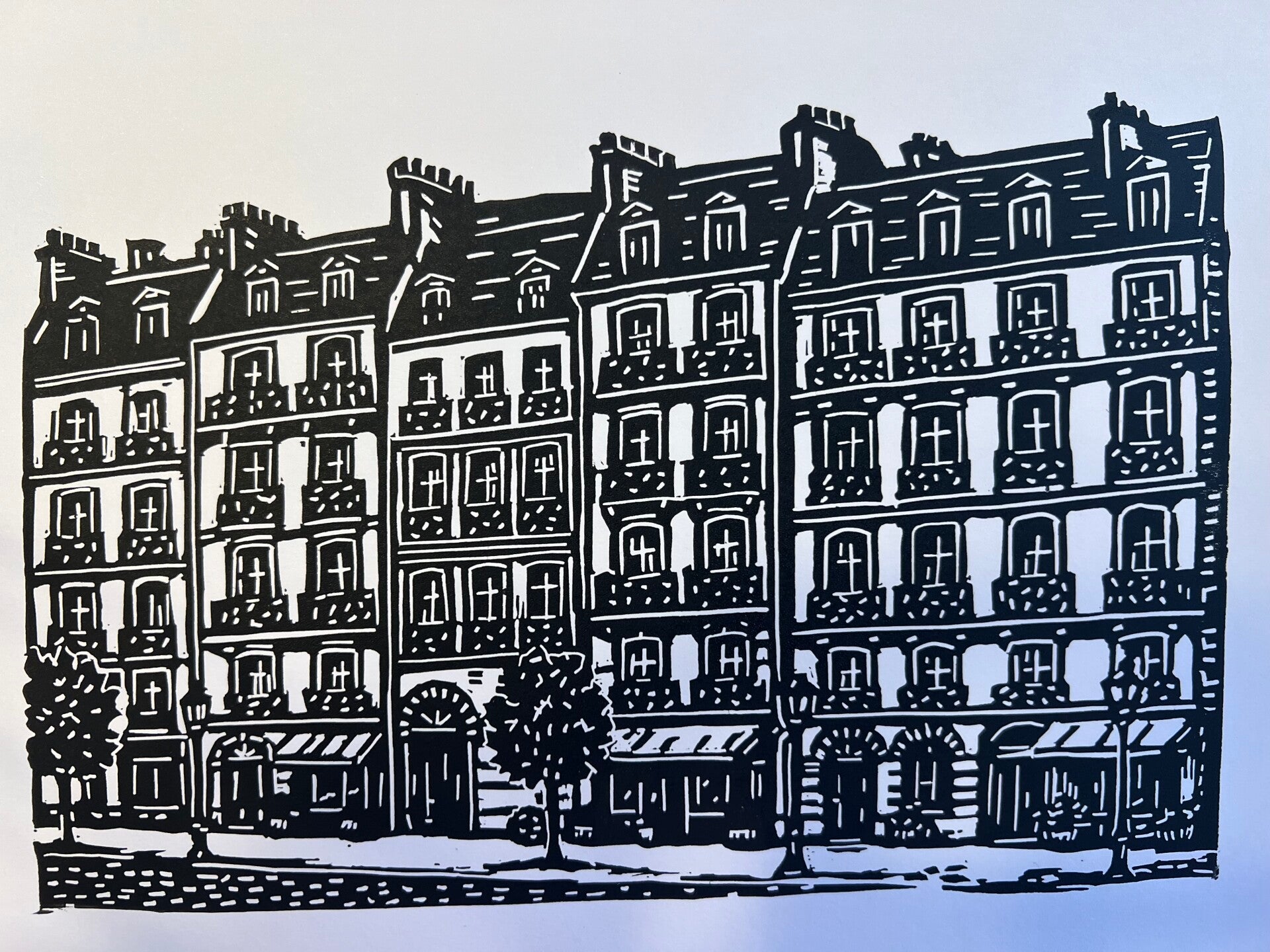 Linoprint straat in Parijs