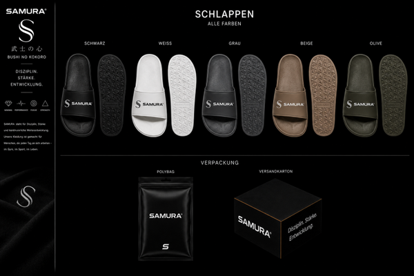 SAMURA Schlappen Unisex – Premium Slides | Schwarz, Weiß, Grau, Beige & Olive