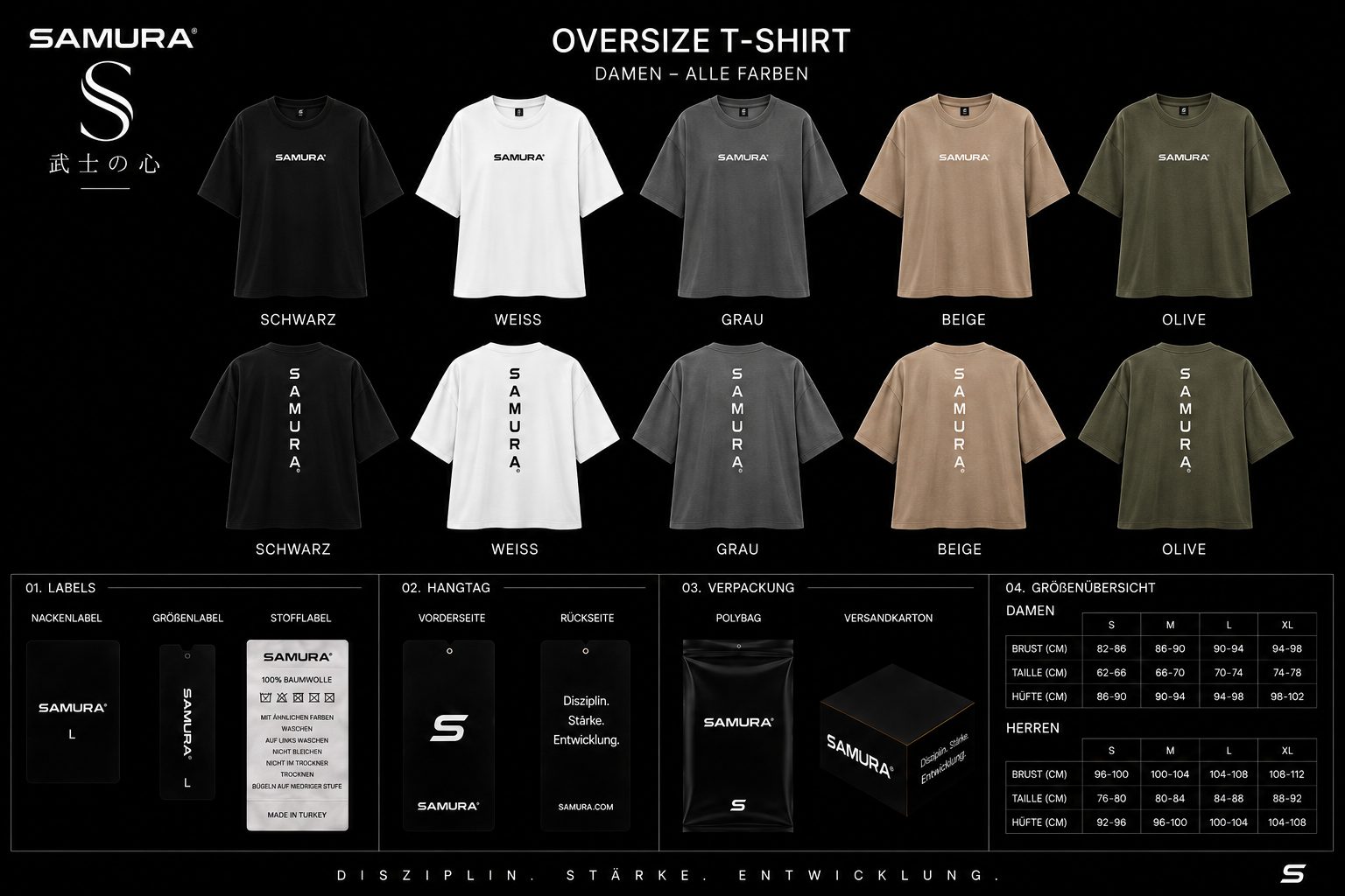 SAMURA Oversize T-Shirt Damen – Premium Heavy Cotton | Schwarz, Weiß, Grau, Beige & Olive