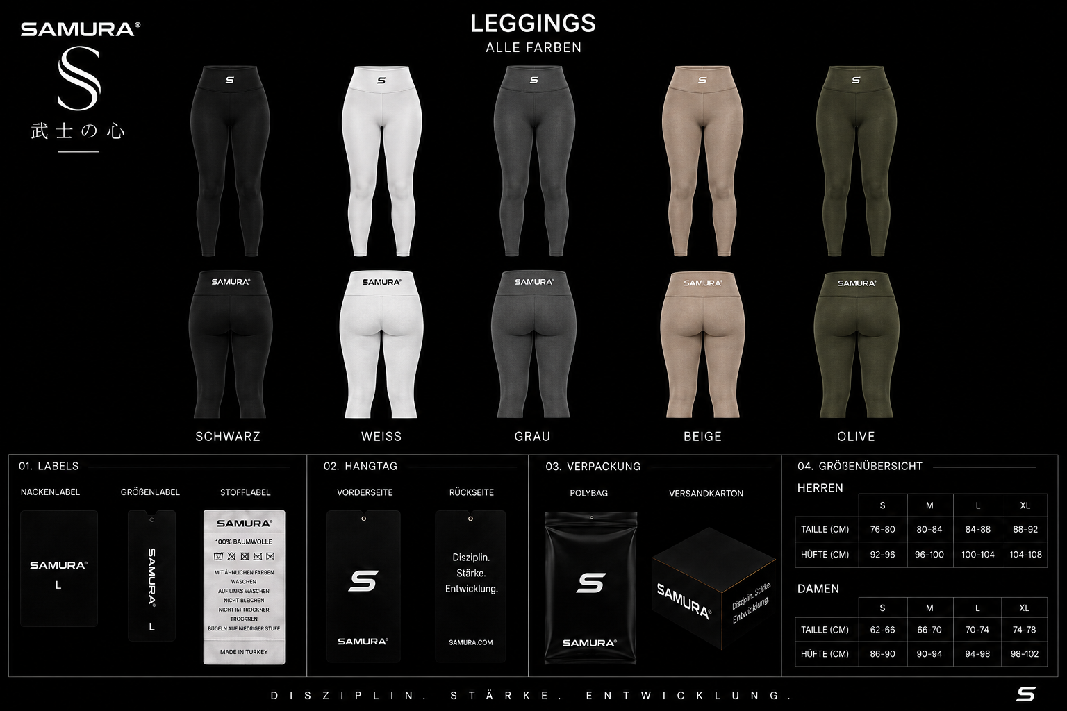 SAMURA Leggings Damen – Premium Performance Leggings | Schwarz, Weiß, Grau, Beige & Olive
