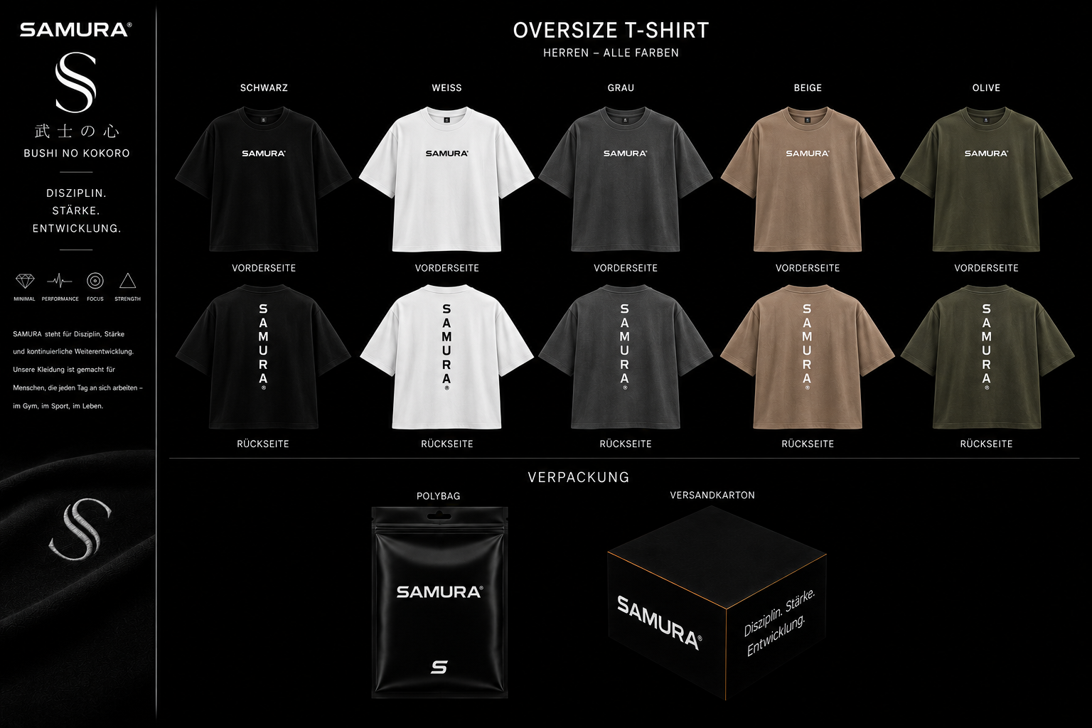 SAMURA Oversize T-Shirt Herren – Premium Heavy Cotton | Schwarz, Weiß, Grau, Beige & Olive